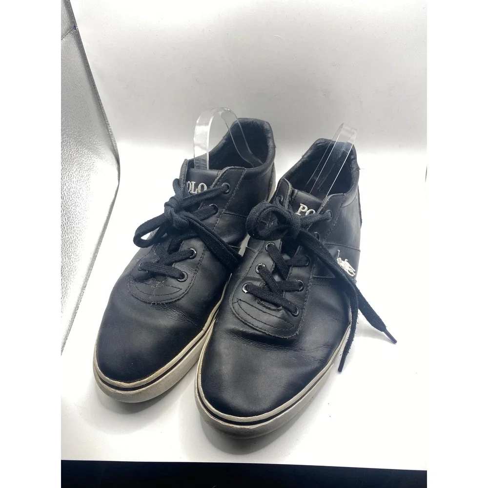 Polo Ralph Lauren‎ Leather Sneakers Casual Shoes Black Low Top Size 12
